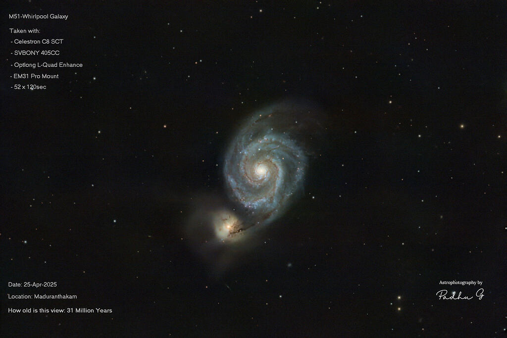 M51 - Whirlpool Galaxy from outskirts of Chennai